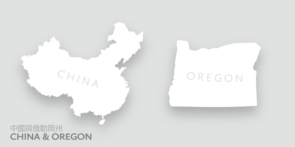 Maps of China and Oregon.