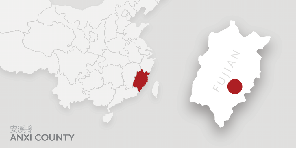 A map of China highlighting Fujian province. There is a red dot on Fuding county