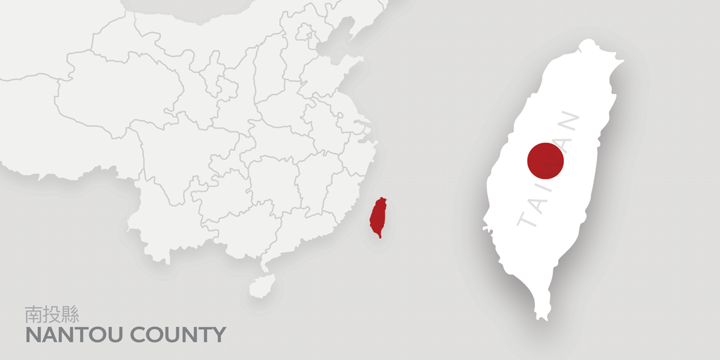 A map of Taiwan. There is a red dot on Nantou county