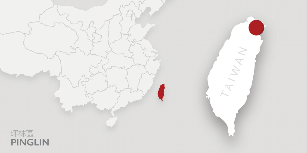 A map of Taiwan. There is a red dot on Pinglin